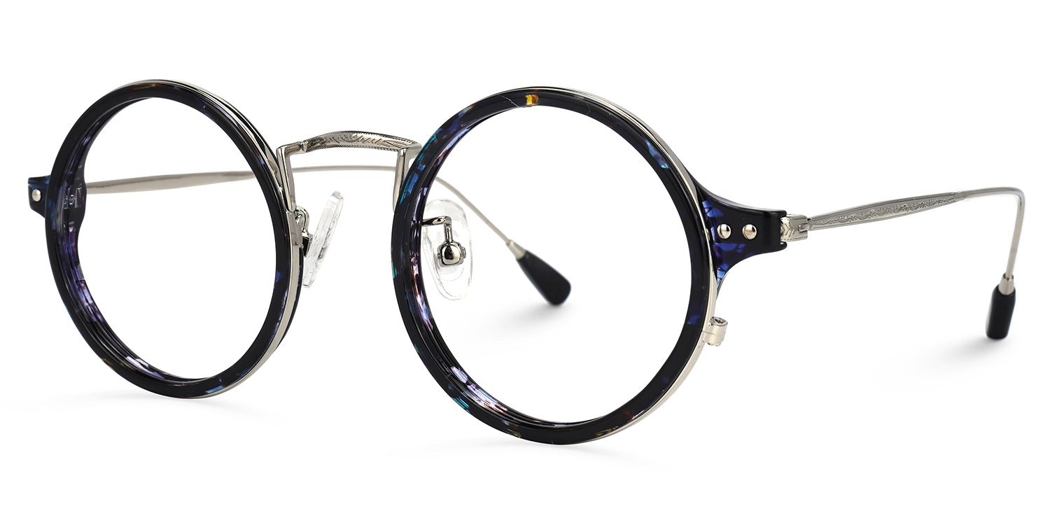 Hadassah Blaue Blumenmuster Runde Brille1