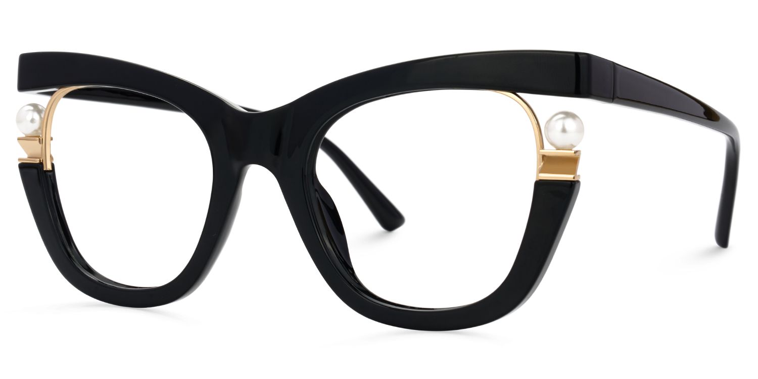 Pearl Schwarz Cateye Gemischte Materialien Brille3