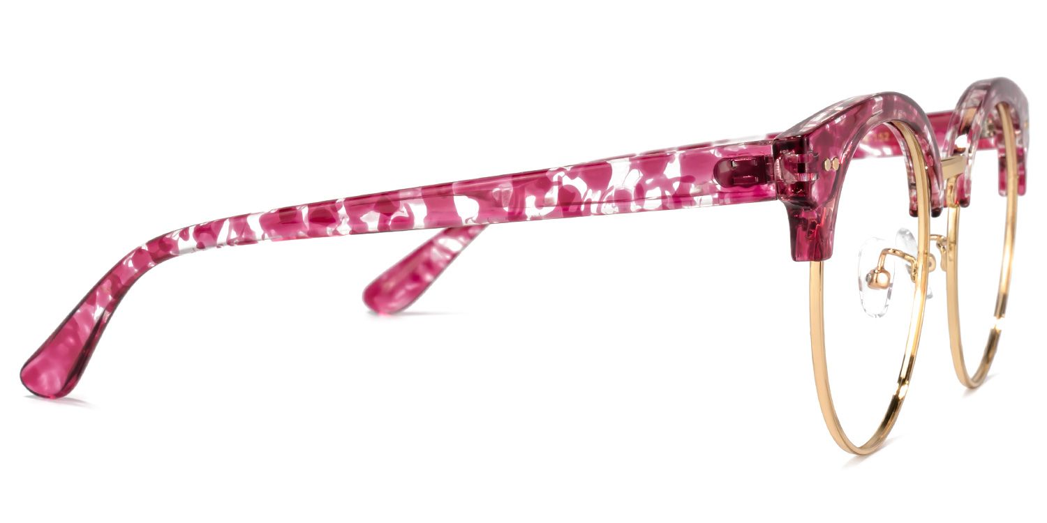 Tatiana Blumenmuster Rot Browline Rund Brille2