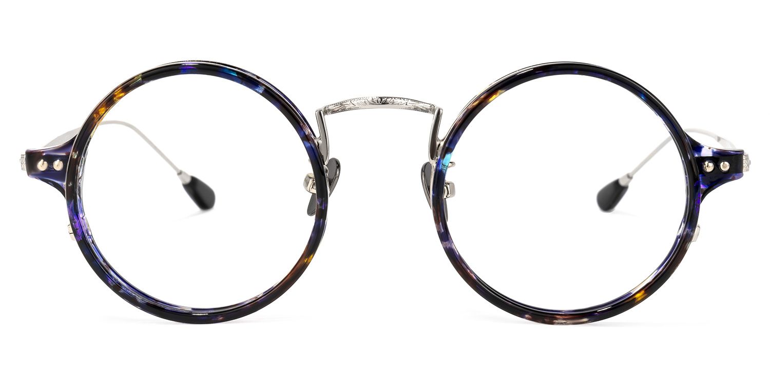Hadassah Blaue Blumenmuster Runde Brille0