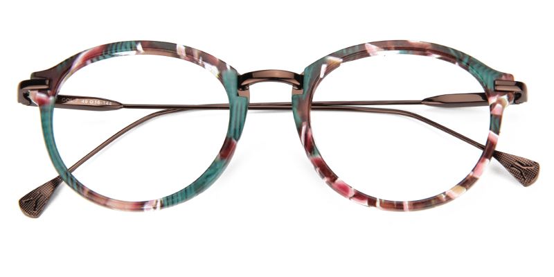 Anemone Blumenmuster-Grün  Rund Brille5