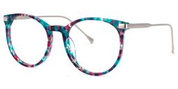 Lenid Blumendruck-Blau Rund Brille1