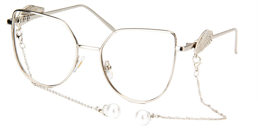 Joshua Silber Geometrisch Brille mit Perlekette4