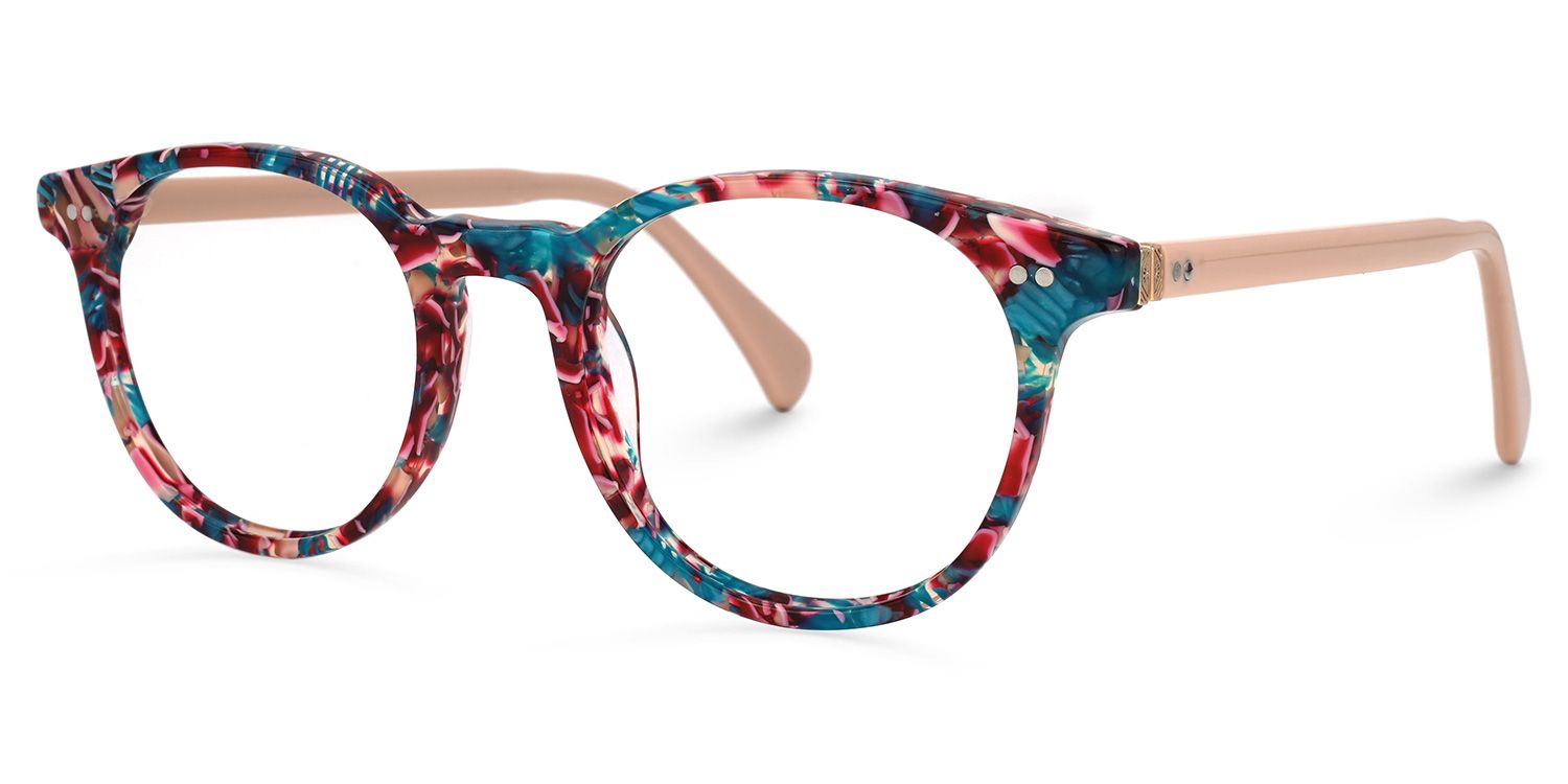 Taletta Blumenmuster-Rot Rund Brille1