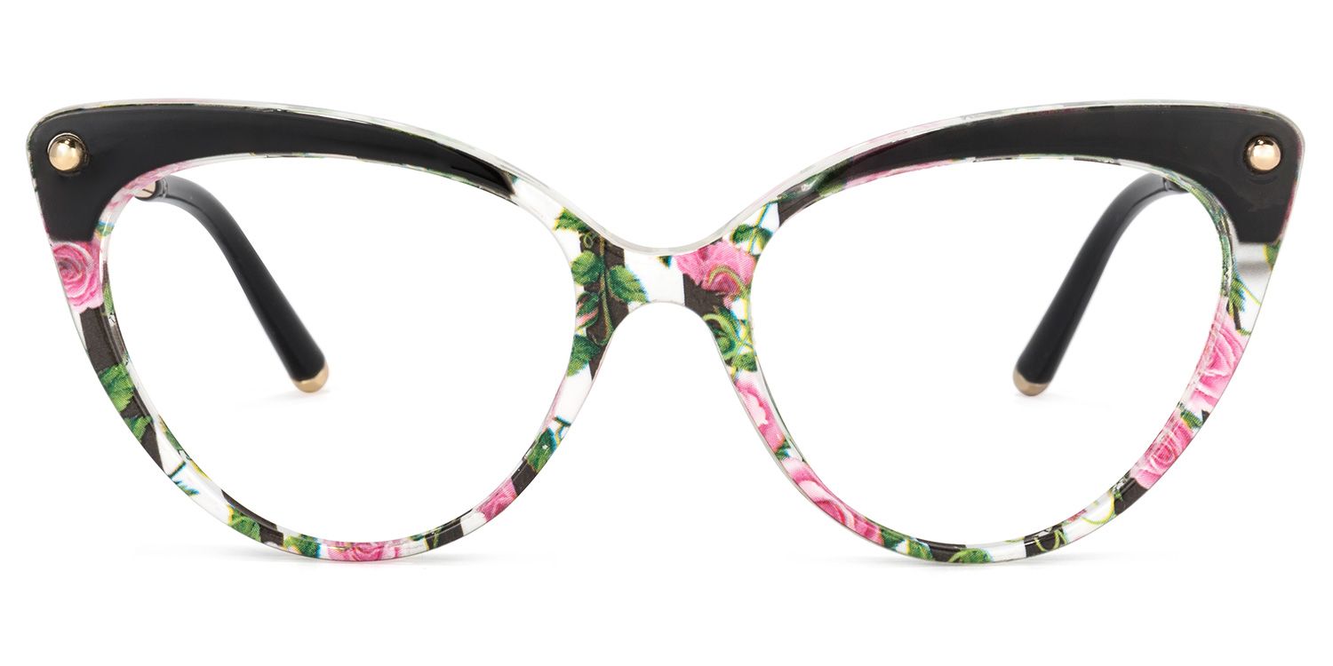 Alivia Rosa Grün Blumenmuster Cat Eye Brille0