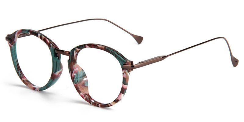 Anemone Blumenmuster-Grün  Rund Brille3