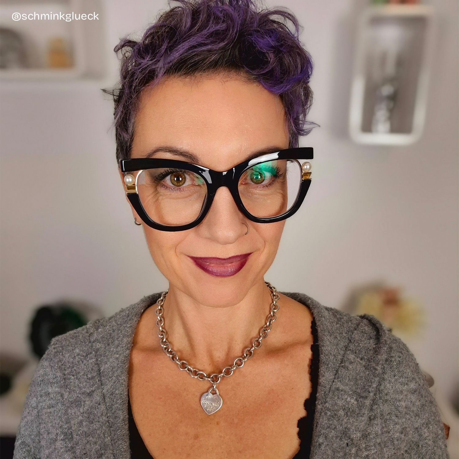 Pearl Schwarz Cateye Gemischte Materialien Brille11