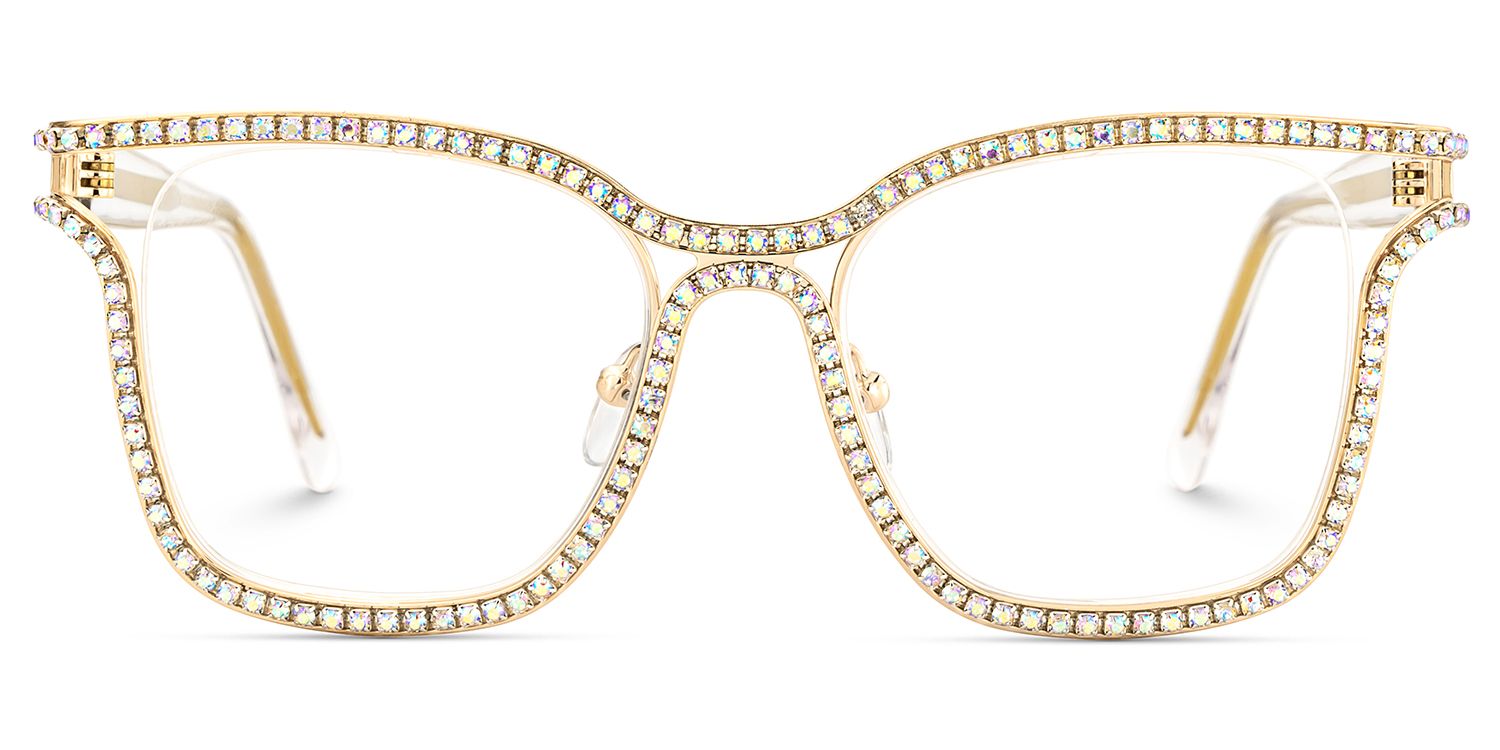Shine Gold Quadratisch Metall Brille0