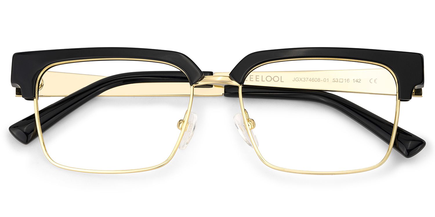 Gerena Schwarz-Gold Browline Gemischte-Materialien Brille1