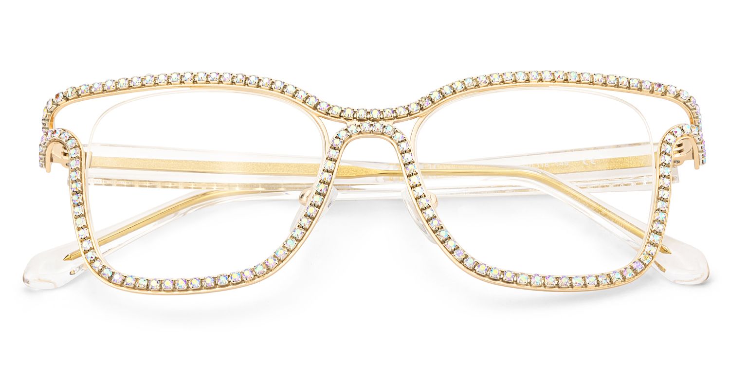 Shine Gold Quadratisch Metall Brille1