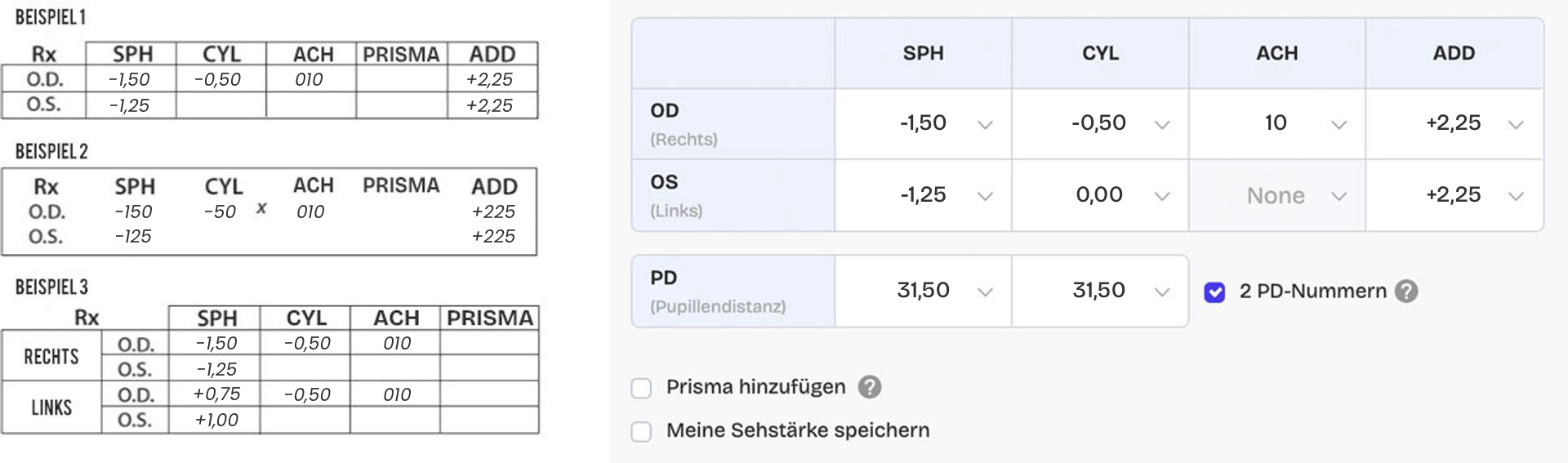 Beispiel für Gleitsichtbrille-Rezept 1